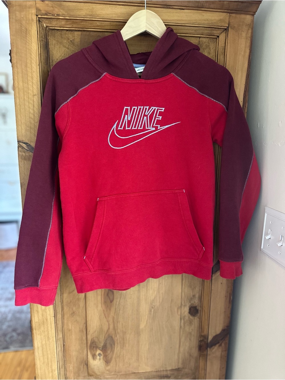 Nike Kids' Red & Burgundy Logo Hoodie Size 10/12